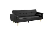 Sarantino 3 Seater Faux Leather Sofa Bed Couch with Pillows - Black