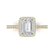 14K Yellow Gold Accents Anniversary Ring, 1.86 ct Emerald Cut Simulated Diamond