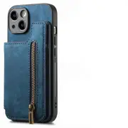 For Iphone 15 Retro Leather Zipper Wallet Back Phone Case