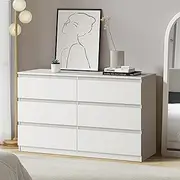 Oikiture Chest of Drawers 6 Drawers Tallboy Dresser Hallway Storage Cabinet White