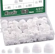 Keadic 160Pcs Bolt Covers Screw Caps Plastic Nut Assortment Kit with Organizer Box, M4 M5 M6 M8 M10 M12 Durable Nylon Insert Locknut for Matching Screws or Bolts, White