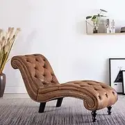 Chaise Lounge Brown Faux Suede Leather Living Room Chaise