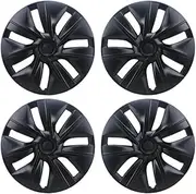 4PCS Hub Cap Compatible for Tesla Model Y 19-Inch Wheel Cap Replacement Hubcap Automobile Full Rim Cover Accessories 2018-2024(Matte Black-LR)