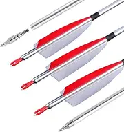 [ZSHJGJR] 31" Archery Aluminum Arrows 500 Spine Hunting Arrows with Removable Tips Natural Feather Fletchings Targeting Arrows for Compound & Recurve Bow 6/12 Pack