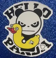 Hello Panda Sticker With Duck. Approx Size: 2.75”X 2.5”inch. *Glossy* Self Adhes