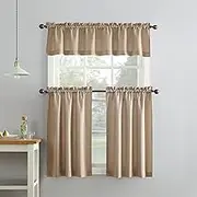 No. 918 Martine Microfiber 3pc Kitchen Curtain Set, 54" x 36", Taupe Brown