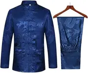 [wecotton] Tang Suit Men Hanfu Chinese Traditional Clothes Kung Fu Shirt Uniform Long Sleeved Coat Tops and