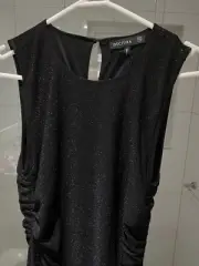 Women’s Black Glitter Lurex Maxi Ruched Dress Size 8 Decjuba Brand New