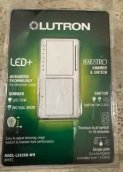 Lutron MACL-L3S25H-WH LED+ Dual Dimmer and Switch 75W LED Bulbs Single-Pole New