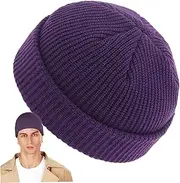 [Comebachome] Fisherman Beanies for Men, Knitted Fisherman Beanie, Unisex Winter Warm Skull Cap for Men Women Purple