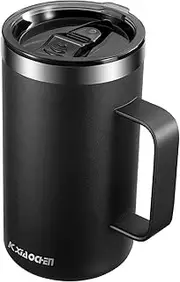[KXIAOCHEN] 20oz Insulated Coffee Mug with Lid, Stainless Steel Coffee Cup, Double Wall Vacuum Coffee Tumbler with Handle, Premium Thermal Travel Coffee Mug (Black)