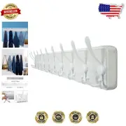 Solid Wood White Coat Rack with 10 Tri Hooks - Stylish & Sturdy Hanging