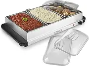 Lewis's Electric Food Warmer Buffet Server – Buffet Trays with Lids – Portion Control Plate, Chafing Dishes, Buffet Warmer for Table, Hostess Trolley Food Warmer, Portion Plate (Silver, 3 x 2.5L)