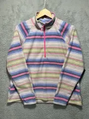 Eddie Bauer Fleece Pullover Women’s XL Colorful Stripe Quarter Zip Outdoor NWT