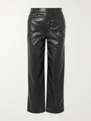 [Mother] Mother - + Net Sustain The Rambler Cropped Faux Leather Wide-leg Pants - Black - 24 24 Black