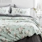 Eikei Home French Country Garden Toile Floral Printed Duvet Quilt Cover Cotton Bedding Set Asian Style Tapestry Pattern Chinoiserie Peony Blossom Tree Branches Multicolored Design (Queen, Light Blue)