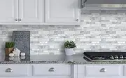 Peel and Stick Backsplash Kitchen: 10-Sheet Back Splash Stick on Tile for Kitchen and Bathroom Subway Tile - 12"X12" Grey Self Adhesive Wall Tiles Marble