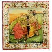 Decorative Tray 6 X 6" Marble Stone Handmade Radha Krishna painting Home decor