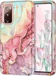 Btscase for Galaxy S20 FE 5G Case, Marble Pattern 3 in 1 Heavy Duty Shockproof Full Body Rugged Hard PC+Soft Silicone Drop Protective Women Girl Covers for Samsung Galaxy S20 FE, Rose Gold