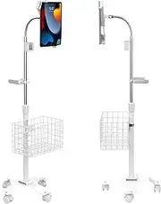Rolling Gooseneck Floor Stand | CTA Rolling Gooseneck Stand W/Metal Basket, Cradle, and Handle | for Apple iPad 7/8/9 Gen. 10.2" Inch | iPad Pro 11" Inch & 12" Inch | Samsung A7 & A8 | (PAD-CGSWAO)