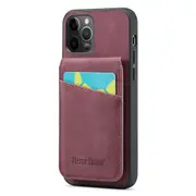 FIERRE SHANN For iPhone 12 Pro Max 6.7 inch Kickstand Phone Cover Texture Card Slot Case