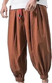 [Generic] Mens Casual Harem Pants Hippie Pant for Men Baggy Aladdin Elastic Waist Drop Crotch Trousers