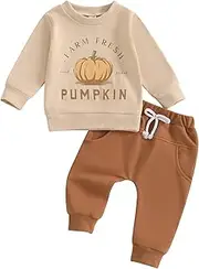 [PanLidapan] Toddler Baby Boys Halloween Outfit Pumpkin Pattern Letter Print Jumper Sweatshirt Pants Trousers Sweatpants Jogger Fall Clothes