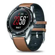 1.3Inch Smart Watch Full-Round Touch Screen Blood Pressure Heart Rate Monitor Female Physiological Check Countdown Stopwatch Silicone+Leather Band Brown