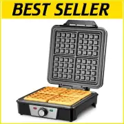 Modern 4-Slice Waffle Iron - Anti-Overflow, Cool-Touch, Stainless Steel Design