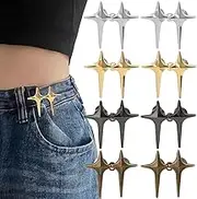 8 Sets Adjustable Star Button Pant Waist Tightener, Adjustable Waist Buckle Sets No Sew and No Tools Detachable Decorative Waist Buckles, Jean Buttons Pins for Loose Jeans, Pants, Skirts, Sleeves