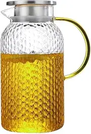 2 Liter 68 oz Glass Pitcher with Lid and Spout, Water Pitcher for Fridge, Glass Carafe for Hot/Cold Water, Large Iced Tea Pitcher for Coffee, Juice and Homemade Beverage