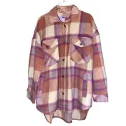 SO Plaid Oversized Shacket. Size XL Blush Multicolor. NWT
