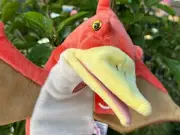Aurora Pterodactyl Dinosaur Hand Puppet 10" Orange Plush Stuffed Toy New/Tag0026