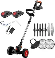 21V Cordless Electric Strimmer, 450W Foldable Grass Trimmer & Weed Wacker with Adjustable Height, Digital Display, 3 Blade Types, 2 x 2000mAh Batteries for Home & Garden Use