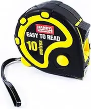 Handy Hardware 10m Heavy Duty Measuring Tape with Wrist Strap, Measures in Centimeters and Inches, Easy to Read Bold Numbers, 3 Locking Mechanism