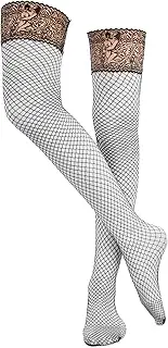[le CABARET LINGERIE] Fishnet Stockings with Lace Design Women's Overknee Stockings Over Knee Stockings