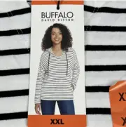 Buffalo David Bitton Super Soft Knit Relaxed Fit Hoodie White Black XXL New NWT