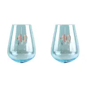 2PK 40th Birthday 13cm/600ml Stemless Wine Glass Cocktail Cup w/ Rose Gold Decal