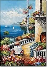 Alenoss Hand Painted Abstract Vertical Canvas Wall Art 28x40 Inches Large 3D Modern Acrylic Painting Mediterranean Sea Landscape Blue Artwork Wall Decor for Home Decorations