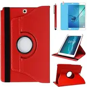 Case for Samsung Galaxy Tab A 9.7 inch (SM-T550 T555 SM-P550 P555) - 360 Degree Rotating Stand Case Smart Protective Cover,with Stylus Pen,Screen Film (Red)