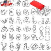 Metal Brain Teaser Puzzles Set of 36 with Pouch Steel IQ Puzzle Games Challenge