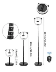 11" Portable Selfie Panda Ring Light with 65" Extendable Stand, Bluetooth Remote