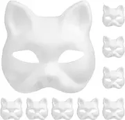 Abaodam 10 Pcs Cat Mask DIY White Paper Mask Pulp - Hand Painted Blank Mask Paper Animal Masks Paint Creative Masquerade Mask for Dance Party