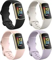 4 Pack Band Compatible with Fitbit Charge 6/Fitbit Charge 5 Bands for Women Men, Soft Sport Waterproof Accessories Replacement for Fitbit Charge 6/Charge 5 Fitness Tracker, Multi Colors