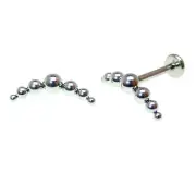 16G Internally Threaded Implant Grade Dot Curved Bead Cluster Labret Tragus Stud