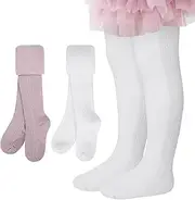 [Partideal] 2 Packs Warm Tights for Kids Girls' Back to School Uniform Plain Tights Socks Knit Cotton Rich Baby Girl Leggings Toddler Pantyhose for 1-10 Years