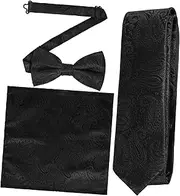 [MAGICLULU] Men's Party Outfit Accessories Bow Tie Pocket Square Tie Set for Celebrations
