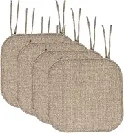 Sweet Home Collection Chair Cushion Memory Foam Pads with Ties Honeycomb Pattern Slip Non Skid Rubber Back Rounded Square 16" x 16" Seat Cover, 4 Pack, Aria Brown
