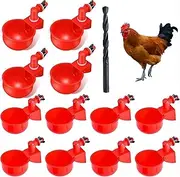 [12 Pack] Chicken Water Cups with PVC Tee, Automatic Waterer Kit for Poultry, DIY Water Feeder for Chicken Duck Quail Turkey, Chicken Water Nipples,Red