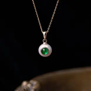 【Olivia Yao Jewellery】18K天然真祖母綠寶石圓珍珠18K金項鍊(生日石系列)